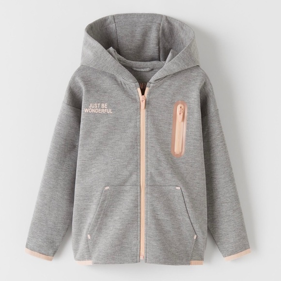 ZARA Just Be Wonderful Gray Full Zip Size 8 Girls Hoodie - Picture 8 of 9